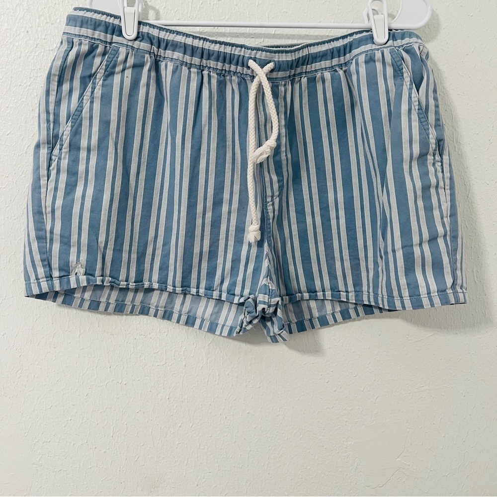 Polo Ralph Lauren White/Blue Women's Large Drawstring Beach Striped Shorts EUC